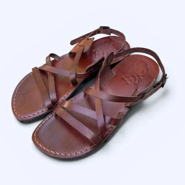 Jerusalem Camel Brown Leather Strappy Jesus Sandals Women’s Size 41 Comfy Boho - Image 2
