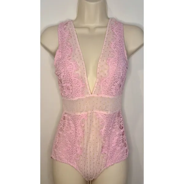 Intimately Free People "Breaking Hearts" Lace Bodysuit Pink Romantic Sz XS NWT! - Image 2