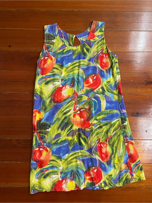 Jams World Mango Print Rayon Shift Dress Made in Hawaii‎ Sz L 🧡🎀 - Image 8