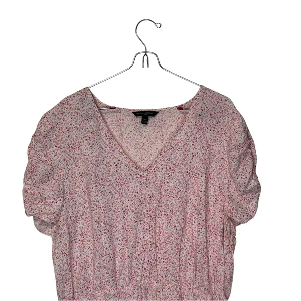 Banana Republic Womens Midi Dress Ruched Sleeve Dainty Floral V-Neck Summer XL - Image 2