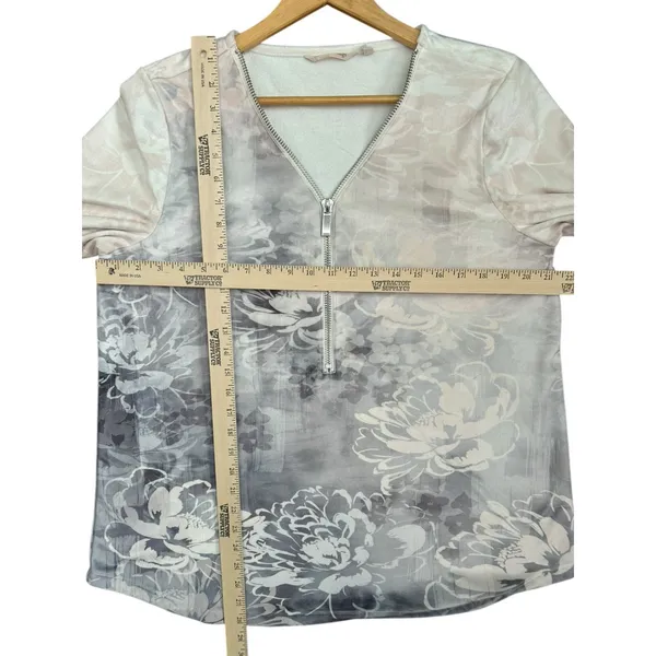 Soft Surroundings Womens Gray Floral Velour Corrina Half Zip Top‎ Shirt Sz Large - Image 3
