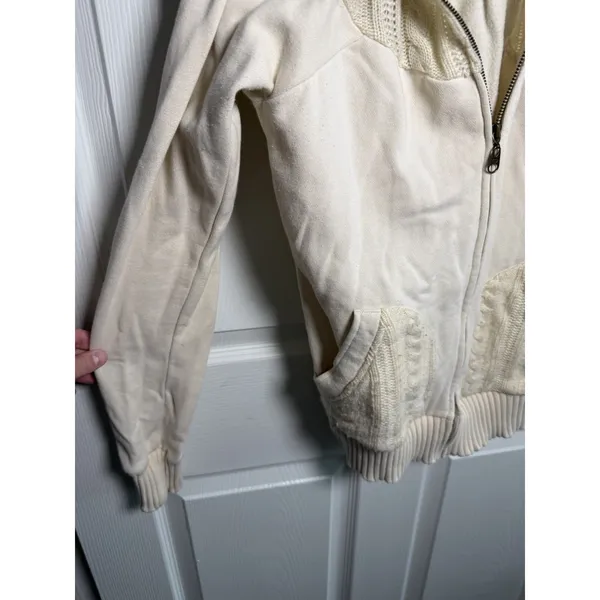 VTG Billabong Women's Y2K Zip Up Hoodie Faux Fur Lined Hood Cable Knit Medium - Image 3