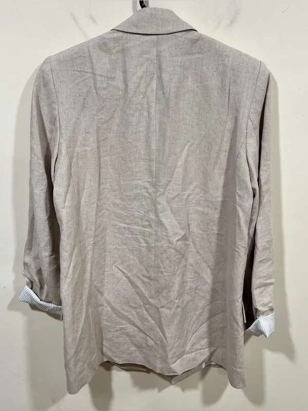 Zara Linen blend Open Front Blazer Jacket Lined Career Women's size S Beige - Image 7