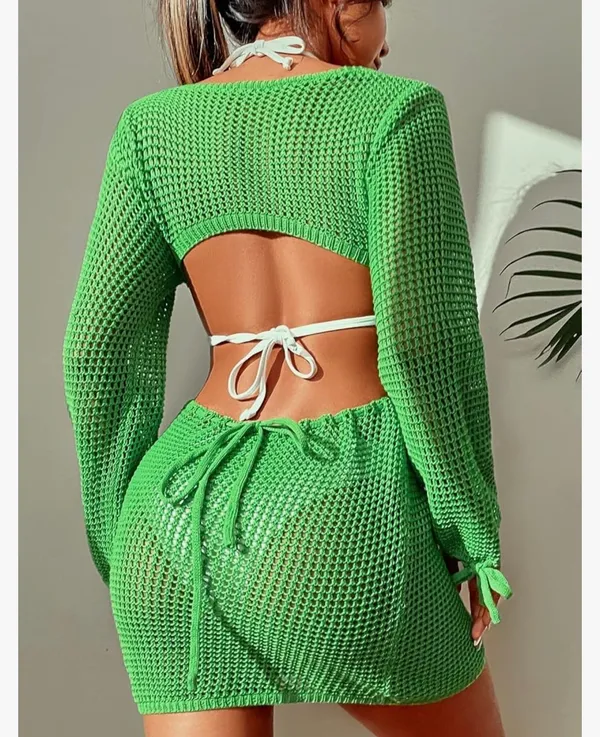 Amazon Green Knit Swimsuit Cover-Up Adjustable M - Image 3