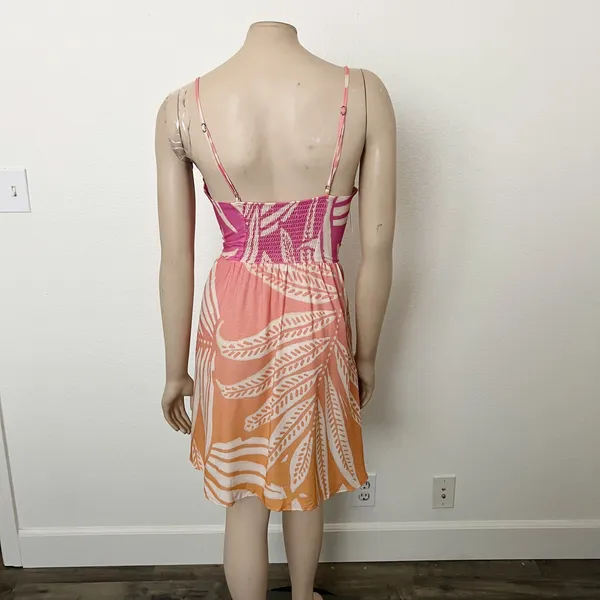 [Maaji] Pink Orange Ombre Tropical Foliage Corset Bust Mini Dress NWT Sz Large L - Image 3