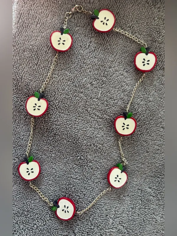 Teacher Apple Necklace and Canvas Zip Top Pouch Bag Carry All - Image 5