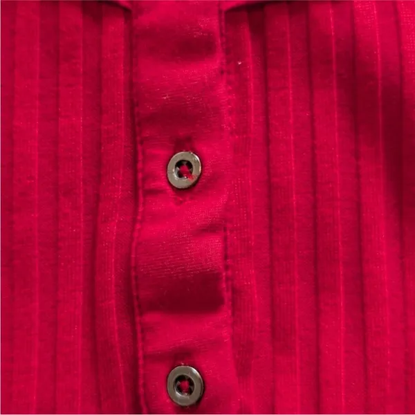 PILCRO Peplum Tie Waist Red Ribbed Knit Long Sleeve Babydoll Scoop Neck Top M - Image 6