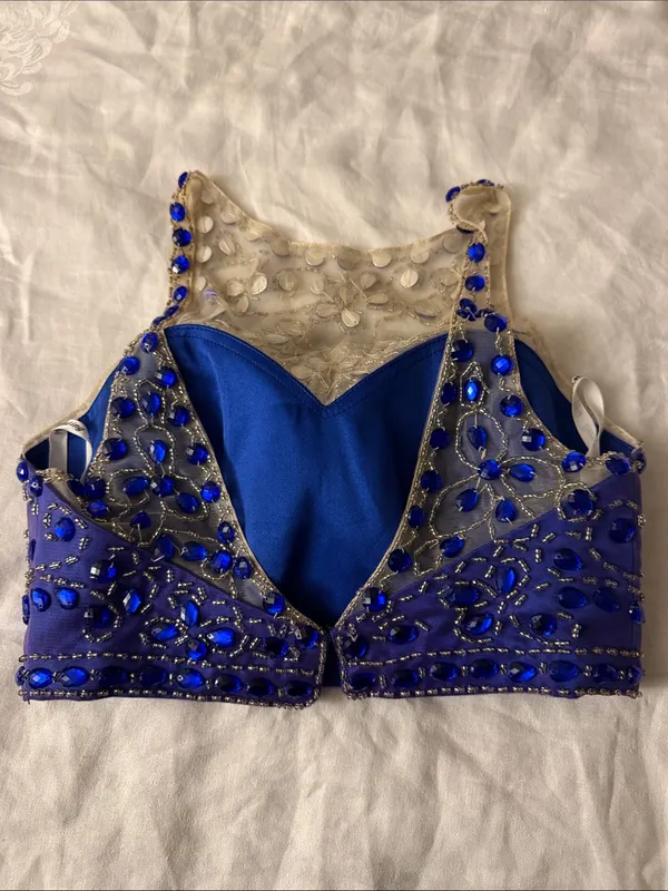 Kids Embellished Royal Blue Jewel Crop Dress Top - Image 2