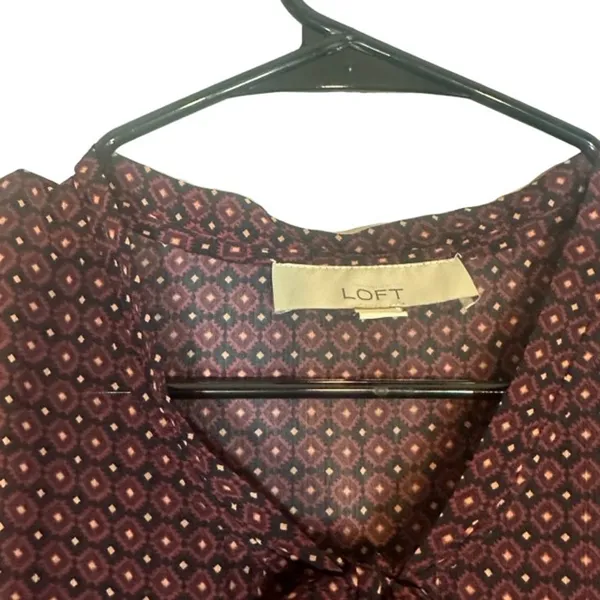 Ann Taylor LOFT Black & Brown Paisley V-Neck Long Sleeve Blouse Women Sz M - Image 7