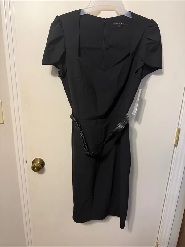 ANTONIO MELANI Black Midi Dress with Puff Sleeves - Image 5