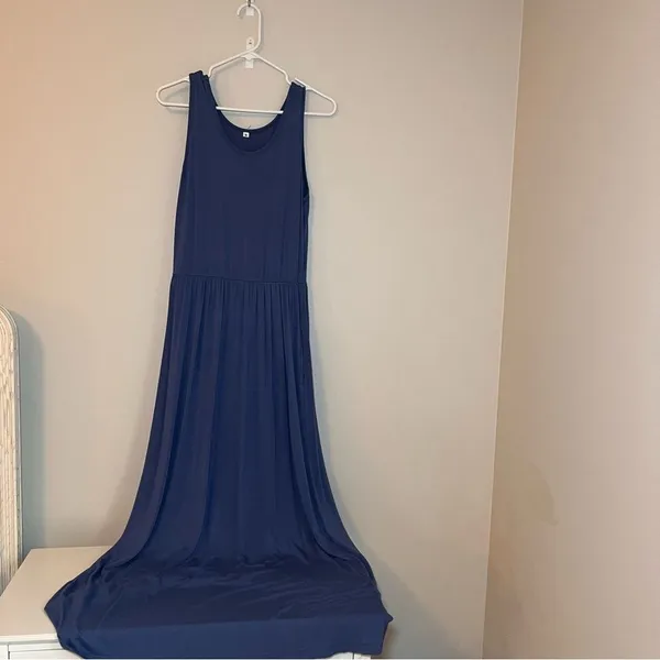 Women's Blue Gray Maxi Dress Flowy Soft Sleeveless Summer Casual Medium Beach - Image 4