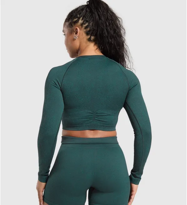 Gymshark Dark Teal Adapt Fleck Seamless Long Sleeve Crop Top - Image 8