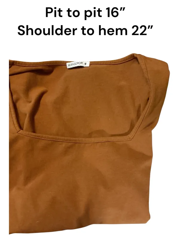 MANGOPOP Women's Medium Long Sleeve Square Neck Top - Caramel Brown / Rust - Image 3