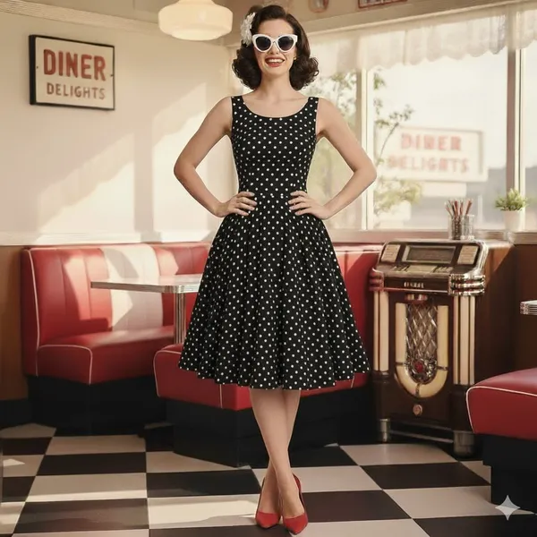 Grace Karin Polka Dot Dress Sleeveless Black White Fit and Flare Pin Up 60s Sz M - Image 6