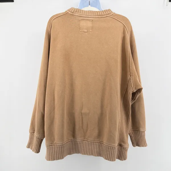 Aerie Camel Tan Oversized Ribbed Trim Crewneck Sweatshirt Medium Pullover Cozy - Image 3