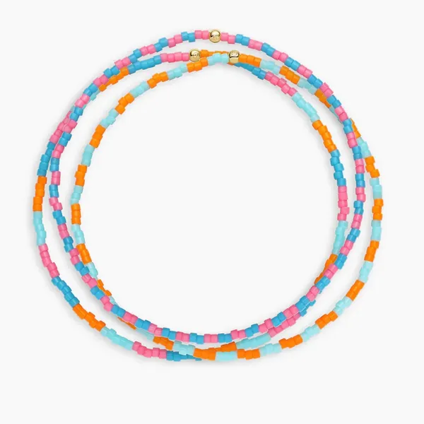 GORJANA Miami Gigi Striped Glass Beaded Bracelets Set of 3 Orange Pink Blue Aqua - Image 6