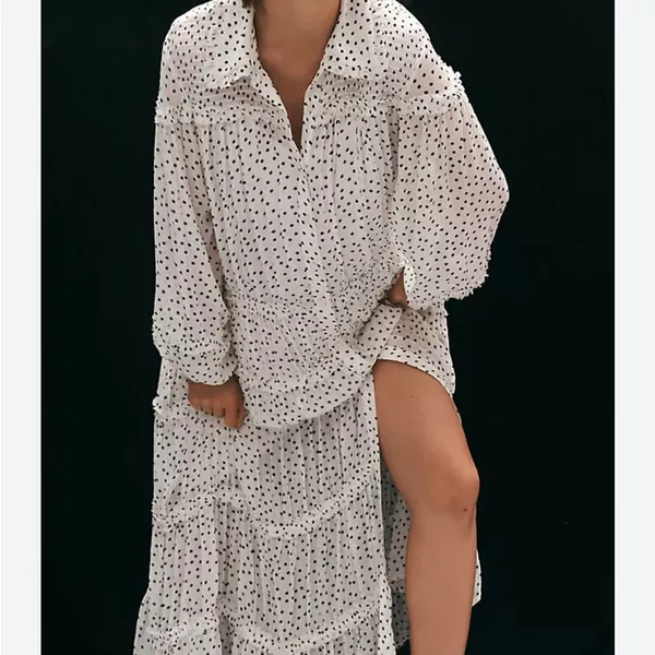 Anthropologie Long-Sleeve Smocked Tiered Polka Dot Maxi Dress Size Small New - Image 2