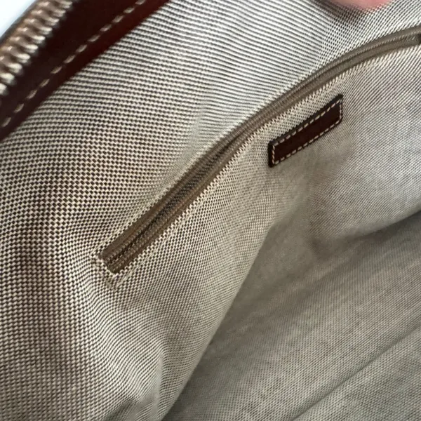 Dooney & Bourke Double Pocket Tote Tan Monogram Brown Leather HandBag Classic - Image 11