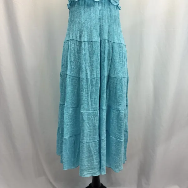 Altar’d State Floral Tiered Midi Sun Dress S Blue Green Tie Strap Smocked Bodice - Image 3