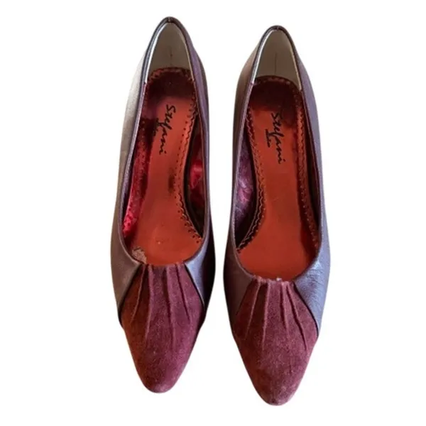 Stefani Collection Burgundy Leather Suede Kitten Heel Pumps Women's 7.5M - Image 2