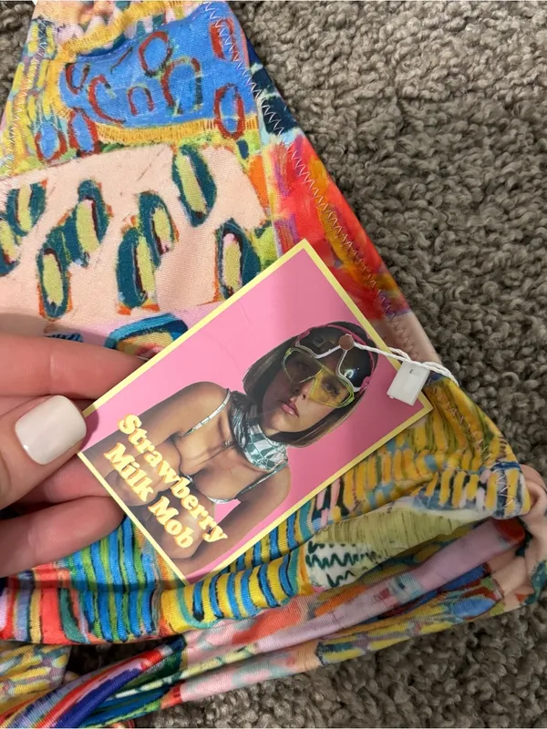 Strawberry Milk Mob Pattern Bikini Top NWT - Image 4