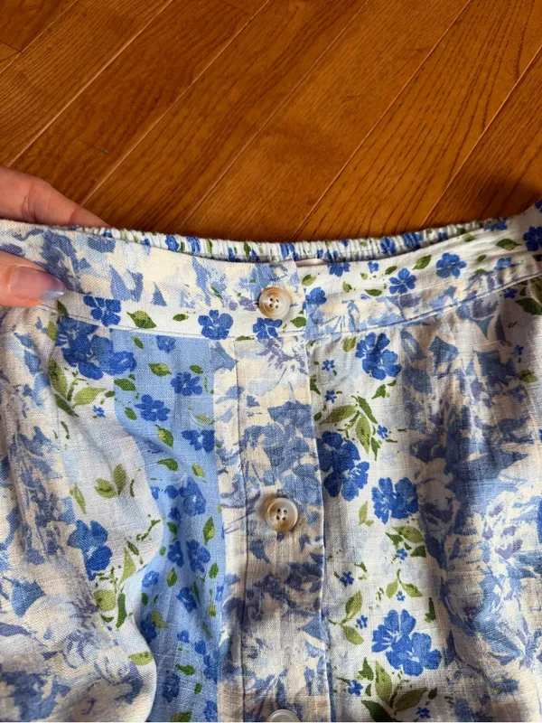 LC Lauren Conrad Blue Floral Stripe Button Front Midi Skirt Elastic Waist Medium - Image 2