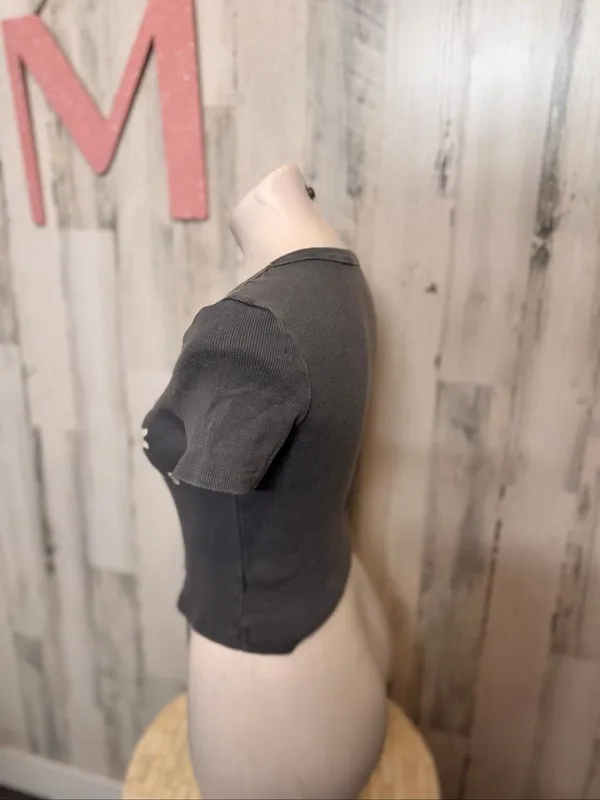 Social Culture Amsterdam 1968 Baby Tee Womens M Washed Charcoal Gray Ribbed - Image 5
