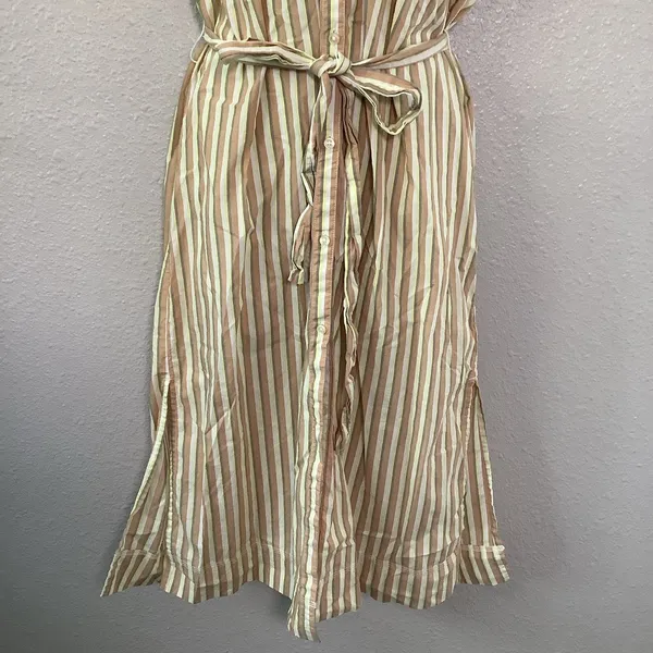 Free Assembly 100% Cotton Button Up Tie Waist Striped Midi Dress S Summer Casual - Image 3