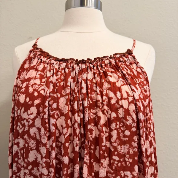 Anthropologie Low Back Flounced Maxi Lounge Dress‎ Size Large Rust Brown Floral - Image 15