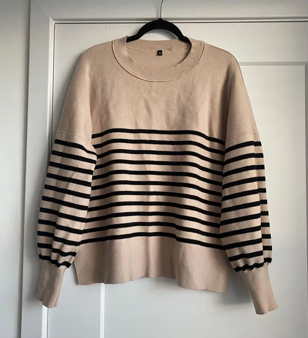 Etch new crew neck beige and black stripes sweater size XL - Image 5