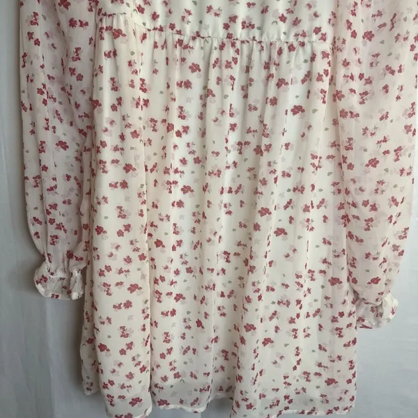 FRANCESCA'S MI AMI WHITE RED FLORAL LONG SLEEVE BABYDOLL DRESS Size XS Preowned - Image 7