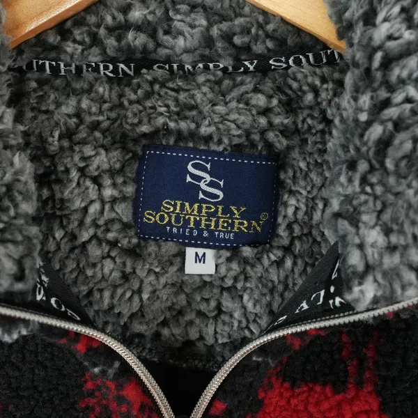 Simply Southern Sherpa Fleece Womens M Faux Fur Fair Isle Quarter Zip‎ Pullover - Image 5