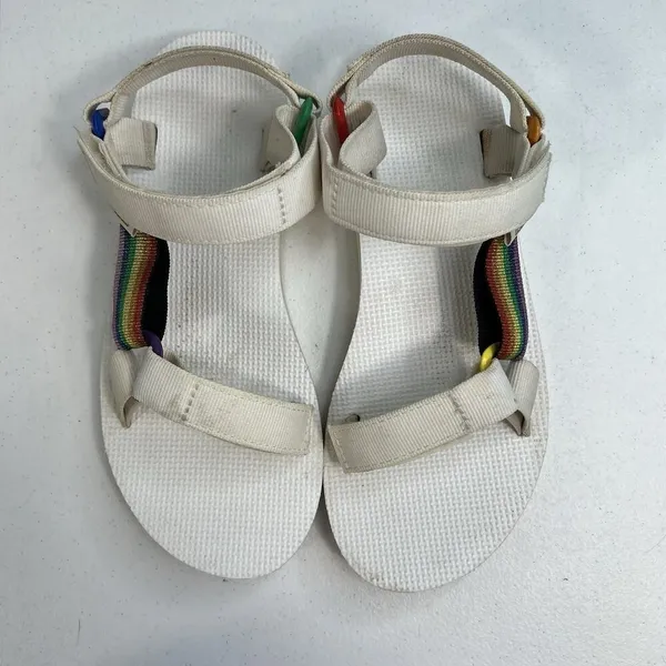 Teva‎ Size 7 Sandals Original Universal Pride White Rainbow 1125890 Adjustable - Image 7