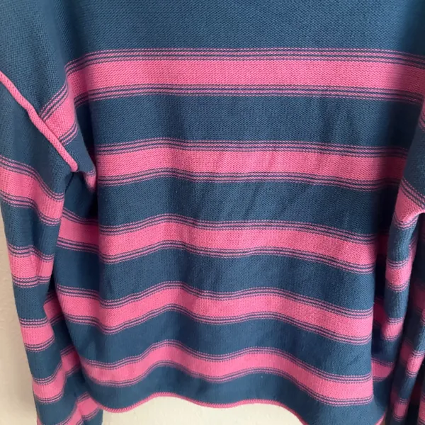 Blue and Pink Striped Slouchy Knit Sweater Boat Neck Large - Image 4