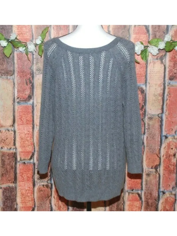 Y2K VTG American Eagle Gray Open-Knit Sweater Womens S Cotton Wool Blend Scoop N - Image 5