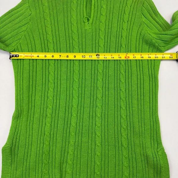 First Issue by Liz Claiborne Lime Green Cable Knit 1/4 Zip Mock Neck Sweater Lar - Image 5