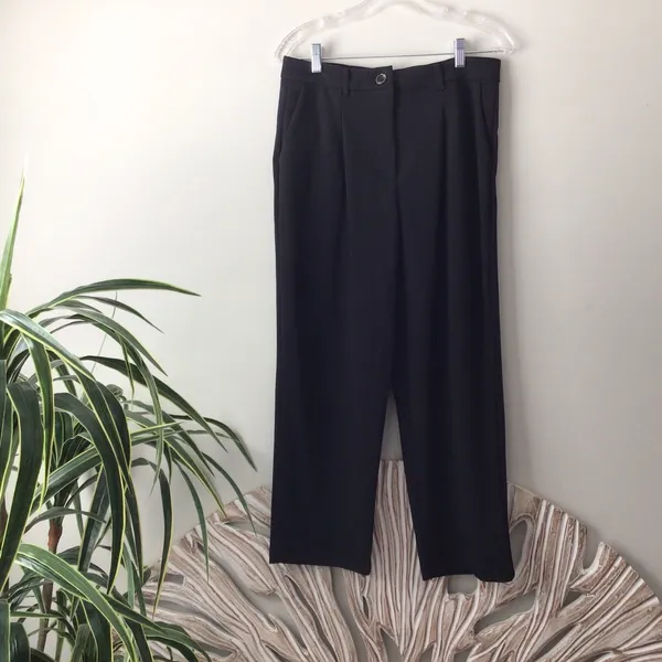 Black Pleated High Waist Wide Leg Trousers Pants Women‎ Large NEW - Image 3