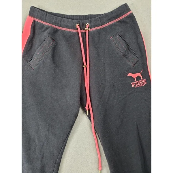 PINK Victorias Secret Sweatpants Women XS Black Neon Pink Side Stripe Limited ED - Image 2