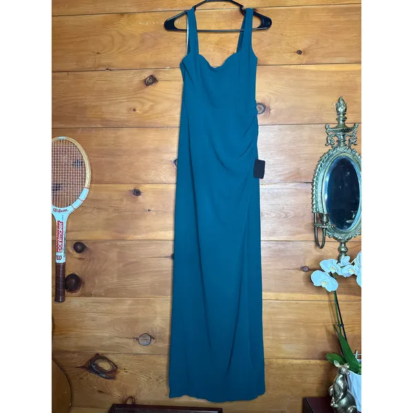 NWT Lulus Glamorous Disposition Emerald Green Ruched Maxi Dress Banquet Size S - Image 2
