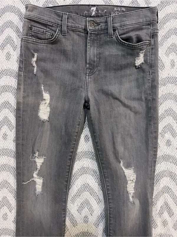7 FOR ALL MANKIND Women’s Ankle Skinny Gray Distressed Denim Jeans 28 7FAMK - Image 2
