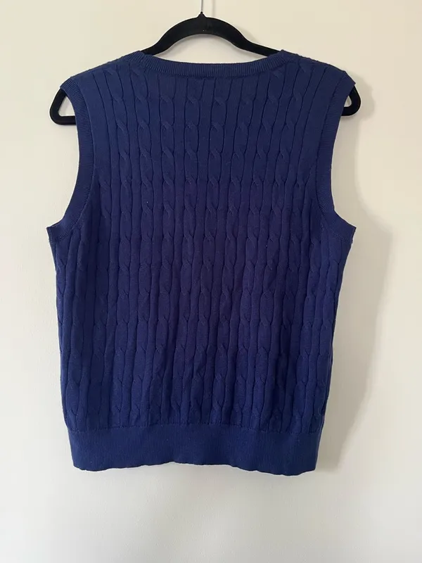 J Crew Cable Knit Sweater Vest Medium Navy Blue Tennis Preppy Quiet Luxury - Image 5