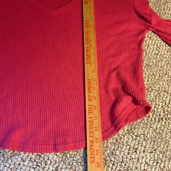 Pilcro and the Letterpress Anthropologie Pink Waffle Knit Ruffle Sleeve Thermal‎ V-Neck Top Small - Image 7