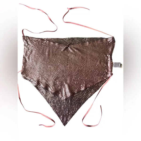 BACKLESS HALTER TOP MADE OF METAL MESH - Pink - Image 2
