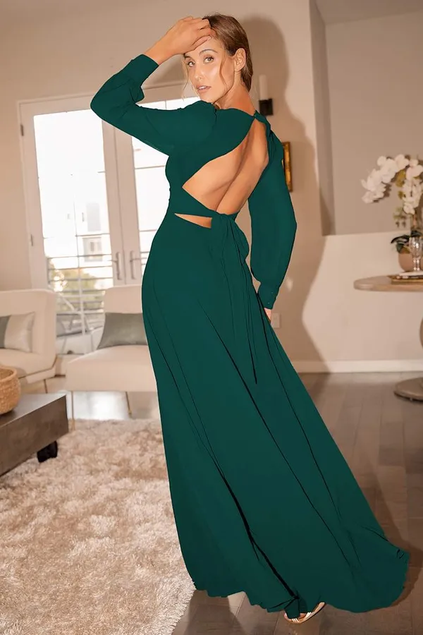 New Lulus Divine Hunter Green Backless Maxi Dress Size Large MSRP $89 - Image 4