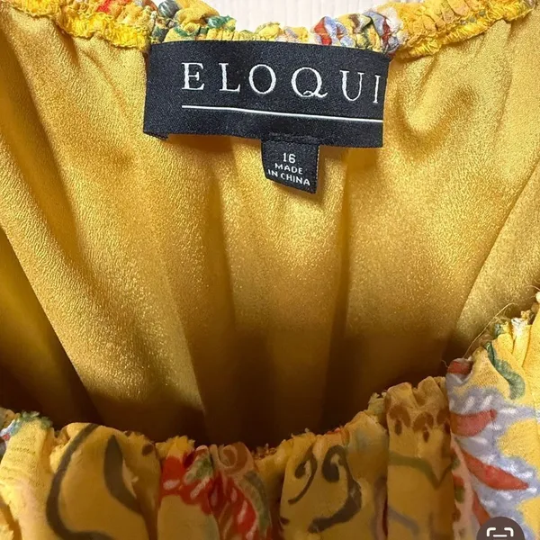 Eloquii Floral Yellow Ruffled Off Shoulder High-Low Dress Size 16 - Image 3