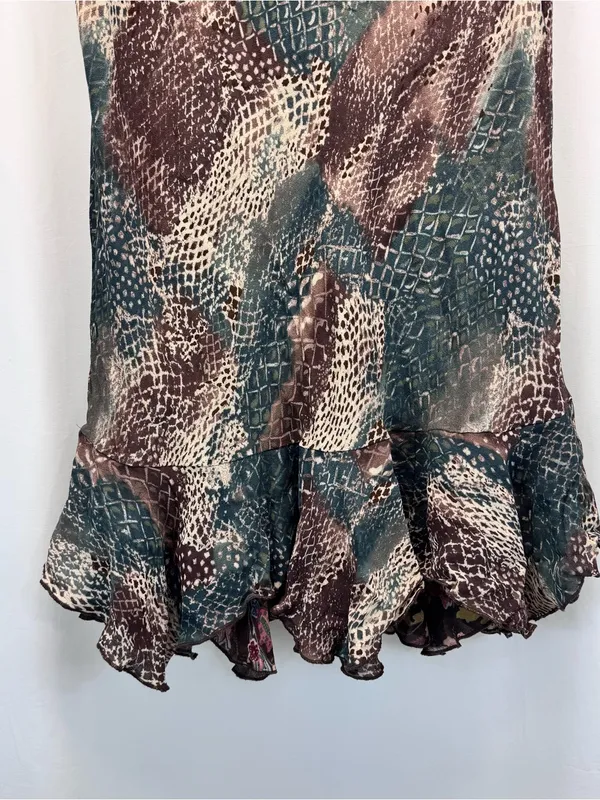 Reversible Floral Animal Midi Skirt 32” L Green Brown Fall Boho Indie Academia - Image 6