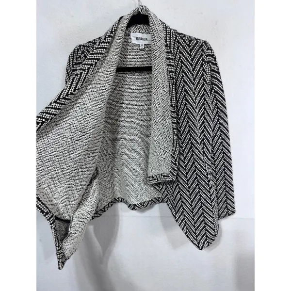 BB Dakota XS Open Front‎ Cardigan Chevron Chunky Knit Drape Boho Black White - Image 4