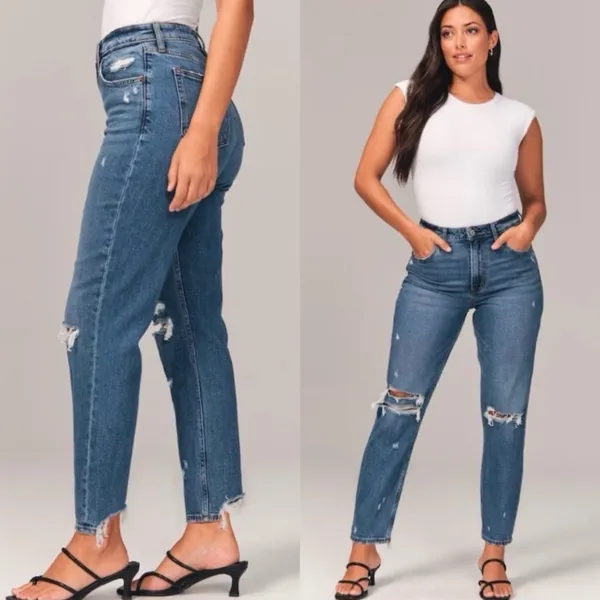 Abercrombie & Fitch‎ The Mom High Rise Distressed Jeans in Blue Size 24 or 00 - Image 9