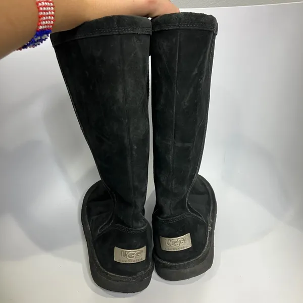 UGG Australia black tall boots side zipper black suede women's size‎ 7 trendy - Image 4