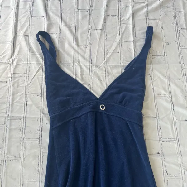 Venus Lingerie Mini Slip Dress Deep Navy Blue V-Neck M 90s Y2K Spaghetti Strap - Image 4